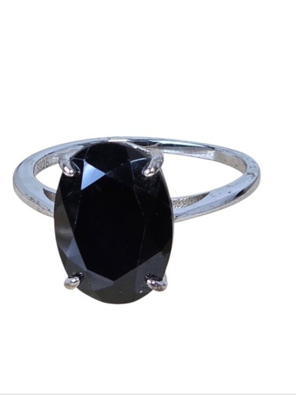 925 Sterling Silver Ring Sz 8 with Natural  Black Spinel 1.4x1cm Gemstone